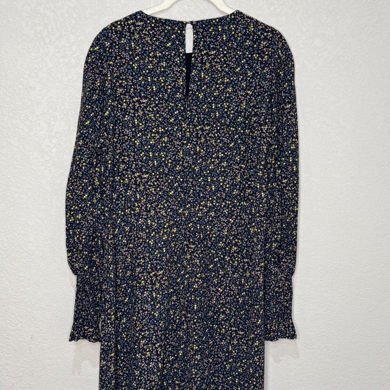 Boden Midi Dress Black Size 8 Smocked Cuff Ditsy Floral Long Sleeve