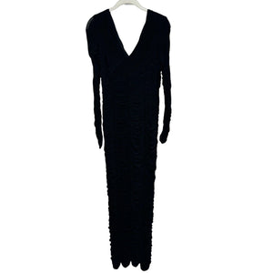 Sue Wong Nocturne Black Long Sleeve Ruched Maxi Dress Gown Size 8