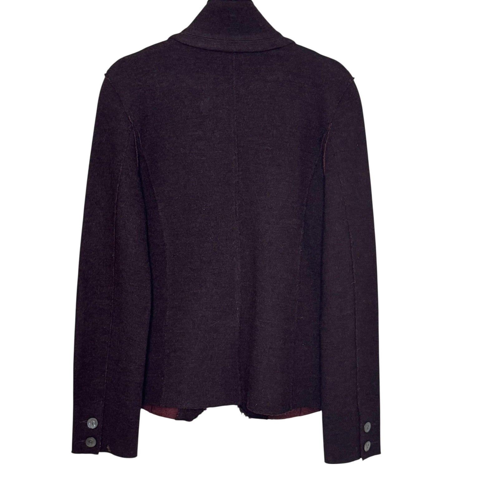 Eileen Fisher Blazer Jacket Womens Small Brown Burgundy Merino Wool Knit Button