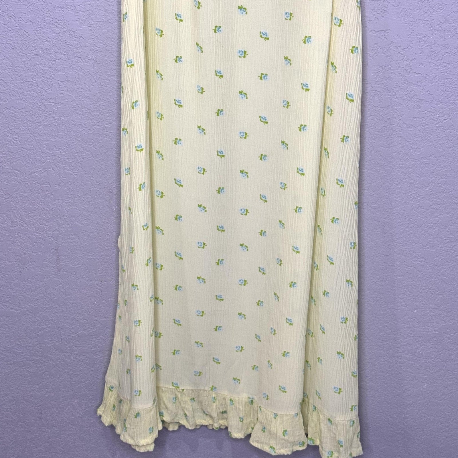 Faithfull The Brand Nora Dress Small Yellow Floral Smocked Puff Sleeve Midi