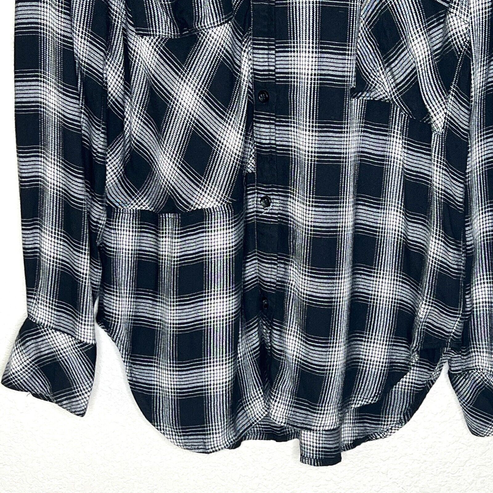 Current/Elliott The Patchwork Project Shirt in Phantom Plaid (1) Size Small