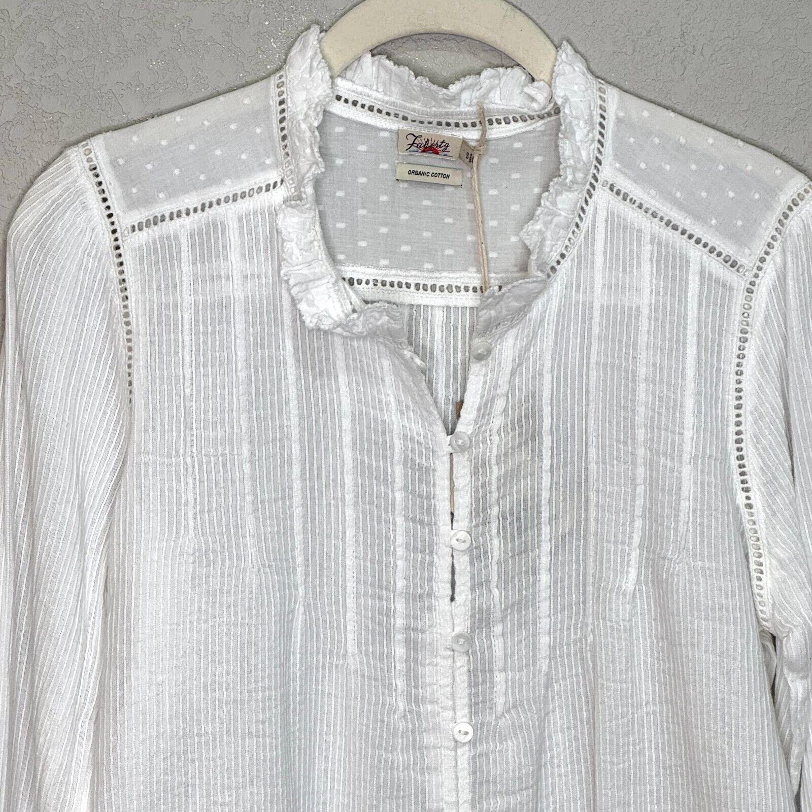 Faherty NEW Willa White Striped Long Sleeve Button Front Blouse Top Size Small