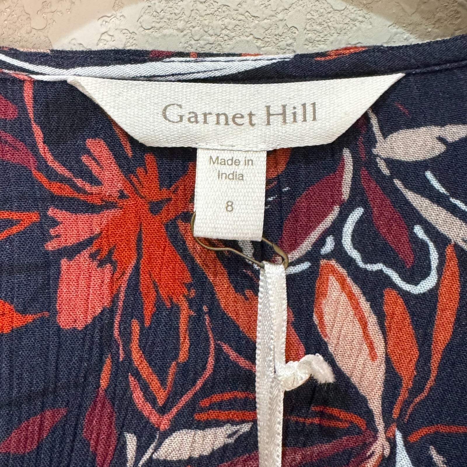 Garnet Hill Dress Size 8 Hazel Crêpe Navy Red Floral Short Sleeve Wrap