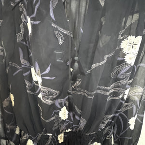 Club Monaco Roanna Dress Womens 4 Black Floral Silk Long Sleeve Mini Boho Chic
