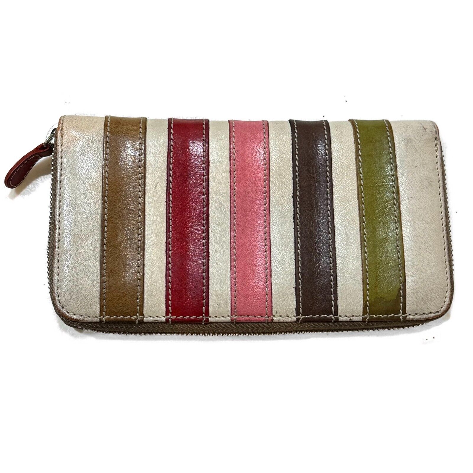 Orla Kiely London Leather Zip Wallet Striped Colorful Rare Pattern