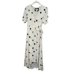 Anthropologie Maeve Black White Breanna Polka Dot Wrap Midi Dress Size 4