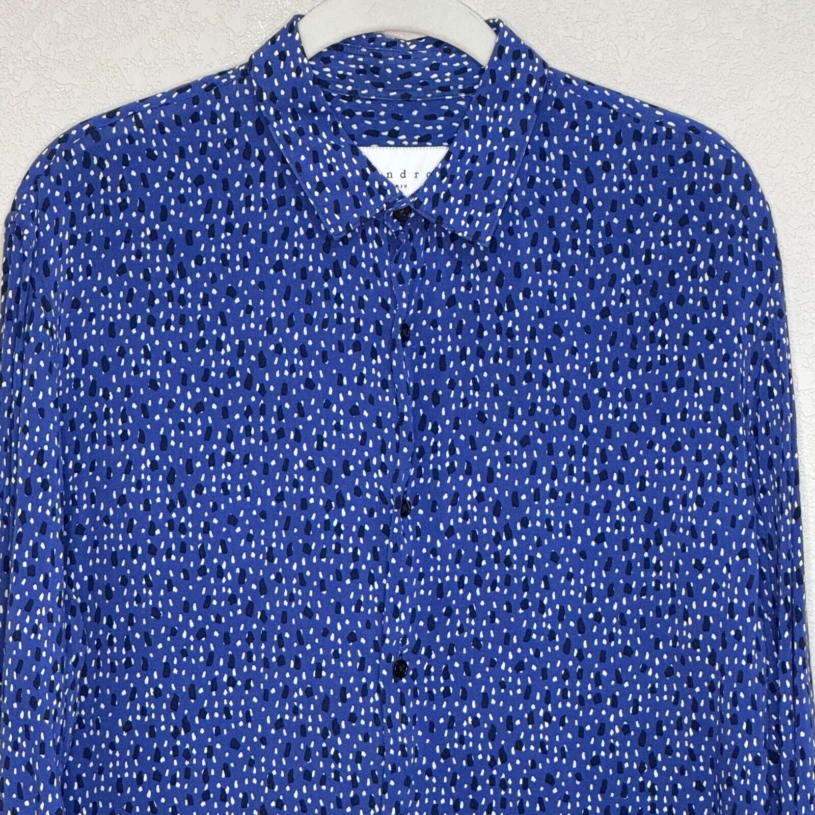 Sandro Paris Blue Dot Button Up Shirt Size Large