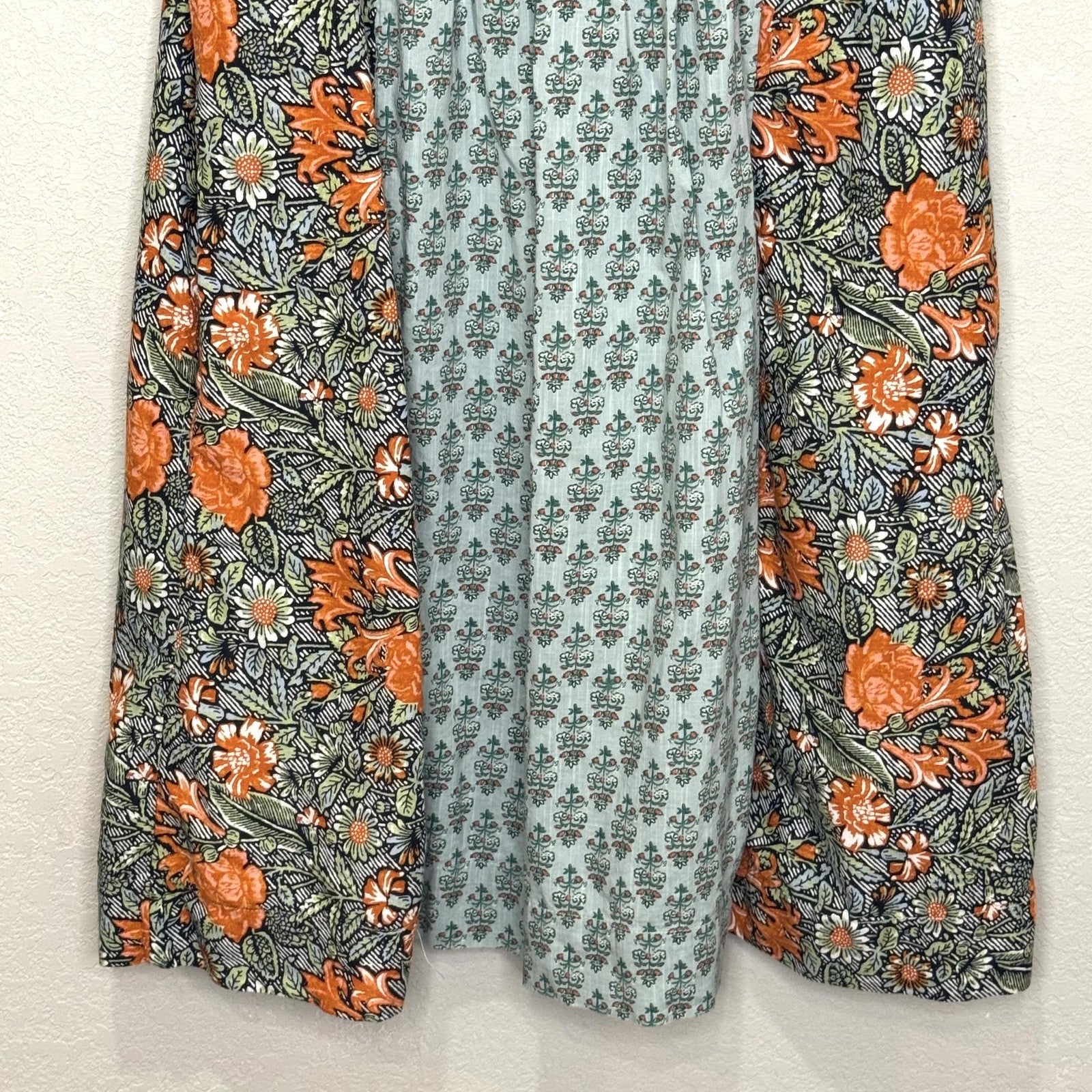 Anthropologie Dress Womens Small Boho Floral Paisley Tunic Pockets Orange Green