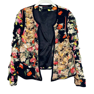 Zara Floral Ruched Black Red Gathered Floral Patchwork Jacket XL