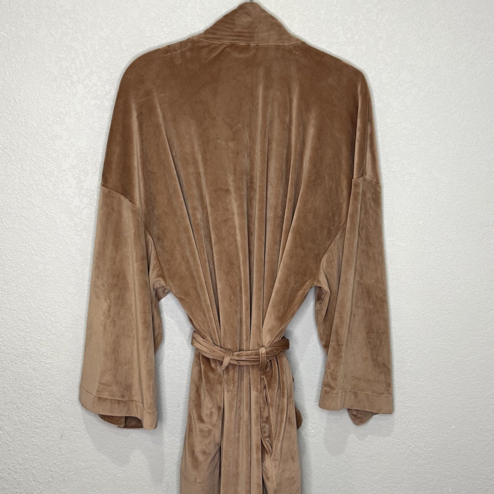 Skims Robe Womens XS Brown Velour Long Wrap Belted Kimono Shawl Collar Lounge