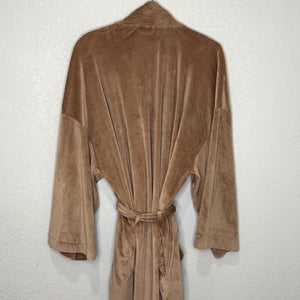 Skims Robe Womens XS Brown Velour Long Wrap Belted Kimono Shawl Collar Lounge