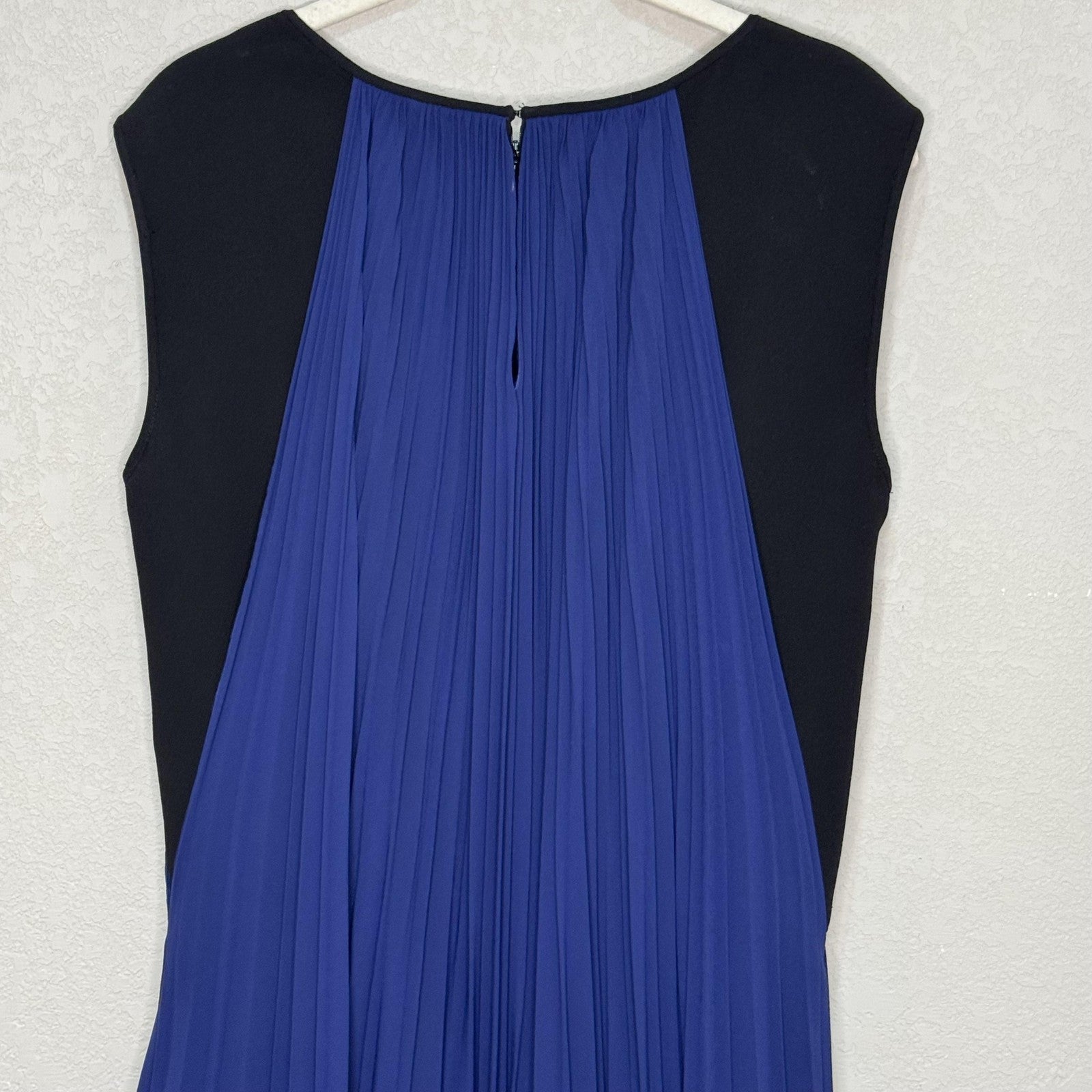 Escada Dress Womens 40 Blue Black Pleated Midi Sleeveless A-Line Elegant Formal