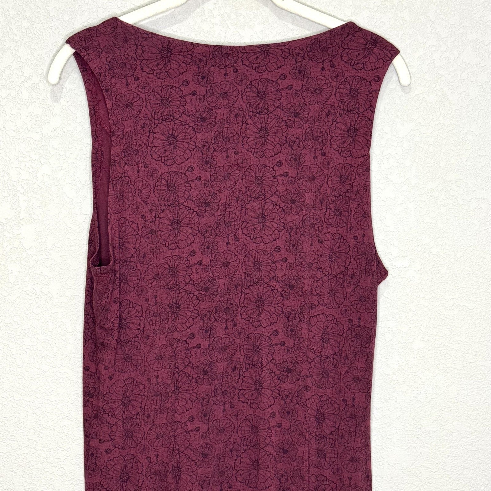 Nomads Hemp Wear Dress Womens Large Burgundy Boho Ruched Front Floral Organic