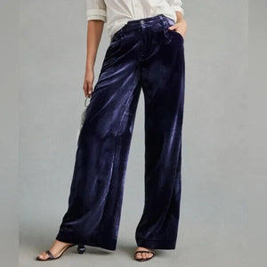 By Anthropologie Blue Wide-Leg Velvet Pants Size 6