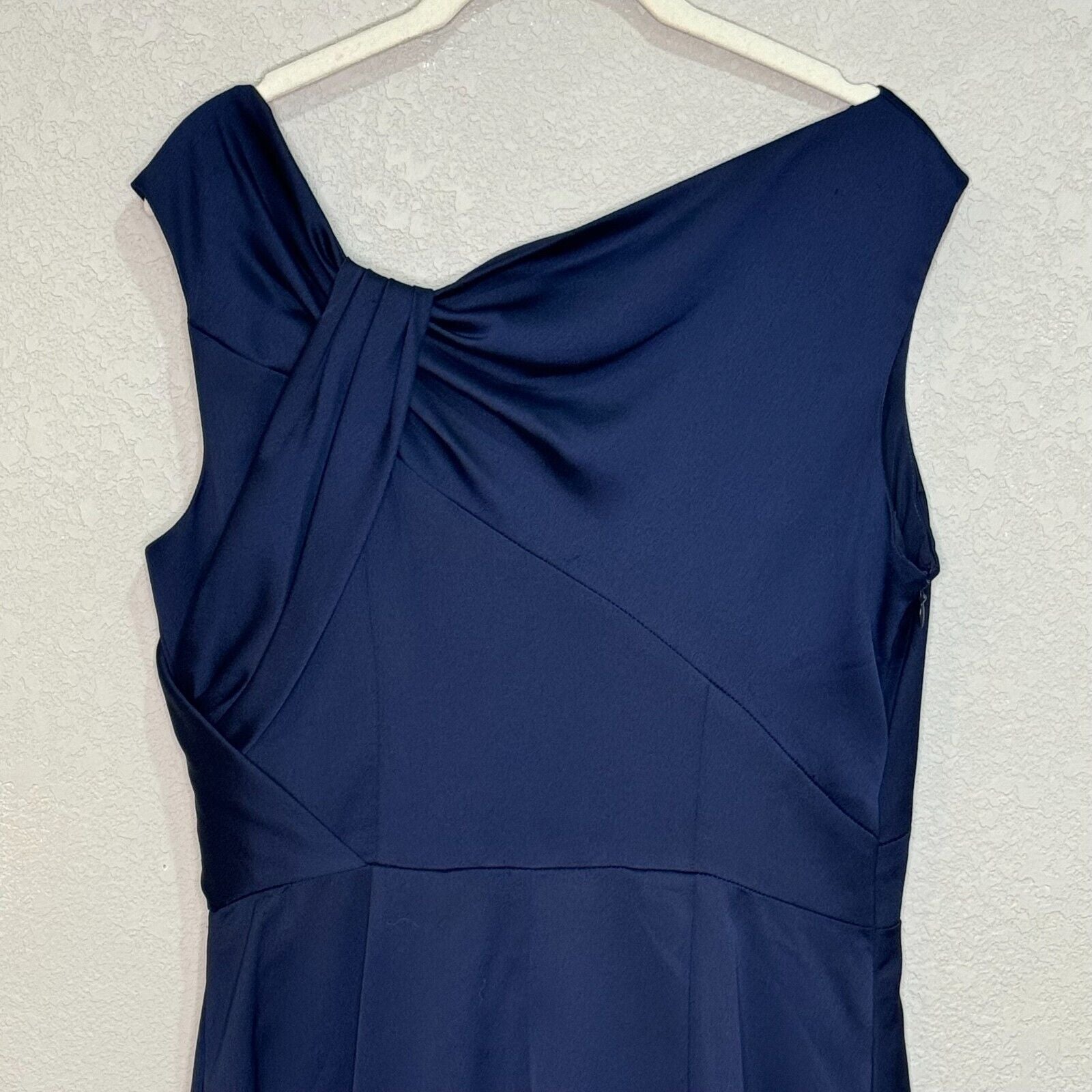 Gal Meets Glam Noelle Twist Navy Blue Asymmetrical Neckline Dress Size 6