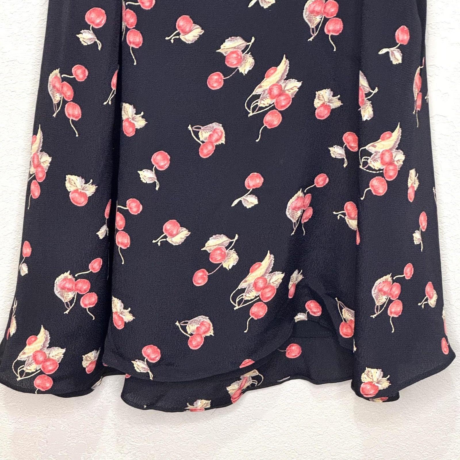 For Love & Lemons Dress Womens Small Black Cherry Print Tie Front Backless Rayon