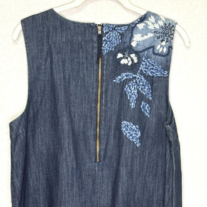 Holding Horses Dress Womens 8 Blue Denim Embroidered Floral Shift Anthropologie