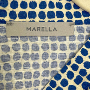 MARELLA Shirt Dress Size 4 Blue White Linen Cotton 3/4 Sleeve Pockets