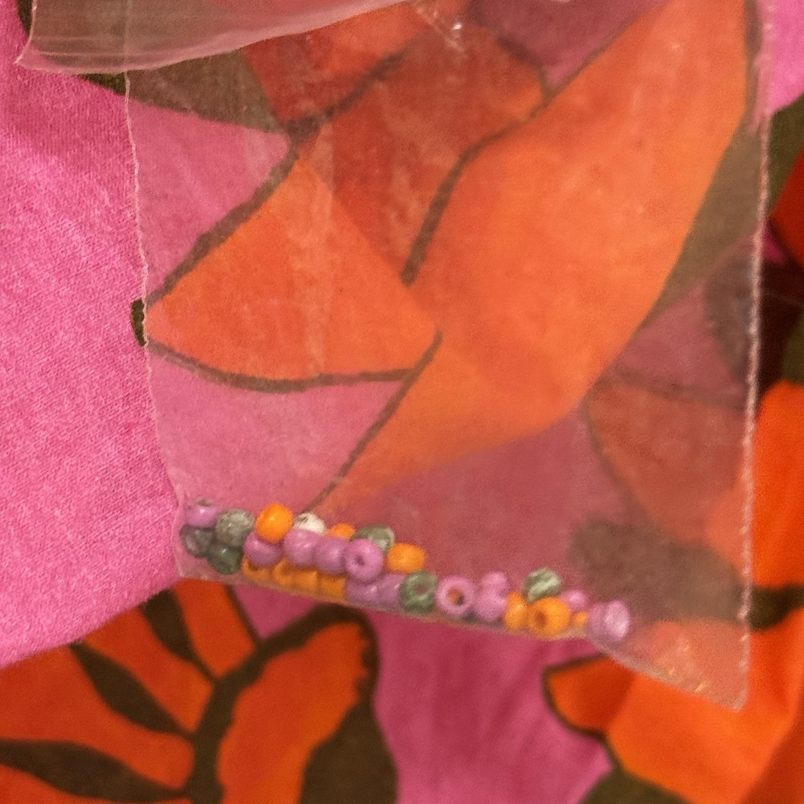 Farm Rio Dress Womens Large Pink Orange Floral Cutout Halter Mini Summer Beaded