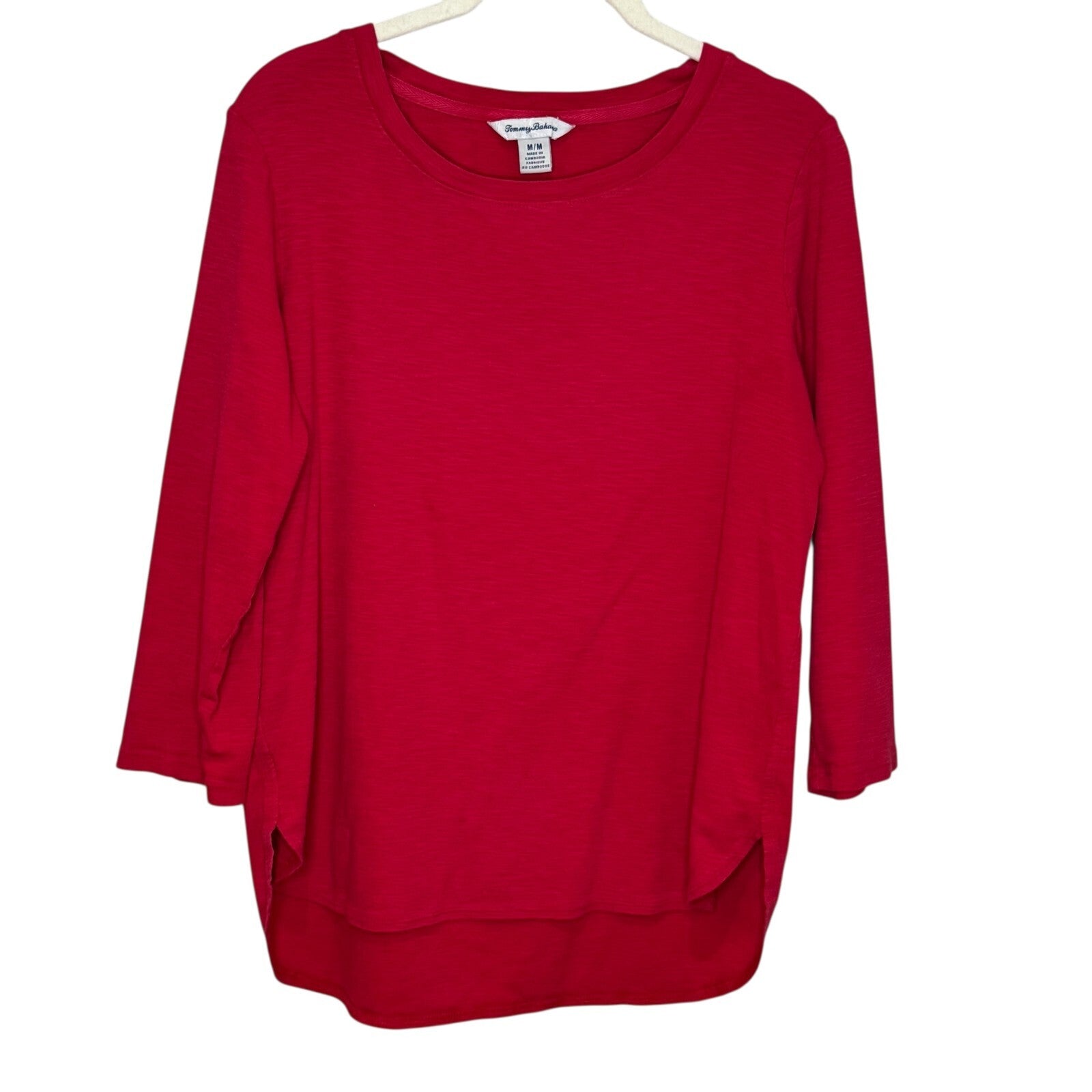 Tommy Bahama Ashby Isle T-Shirt Top Women Size Medium Red Coastal 3/4 Sleeve