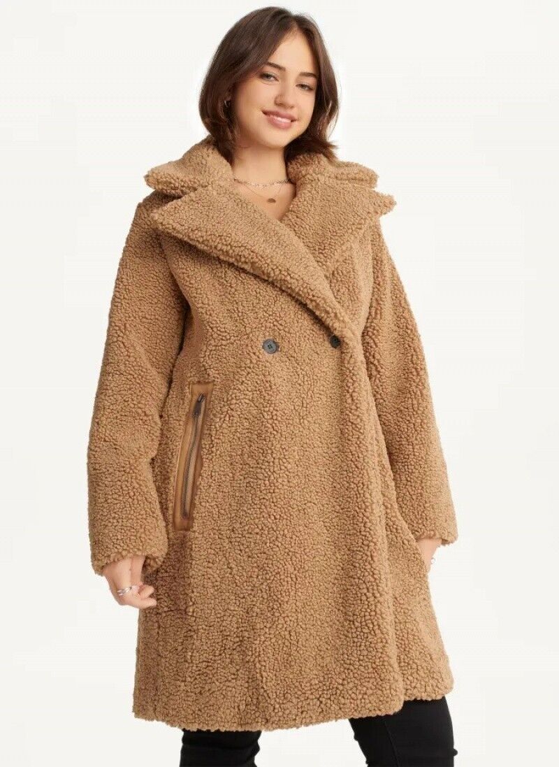 DKNY New Camel Oversized Long Sherpa Teddy Coat Size Small $400