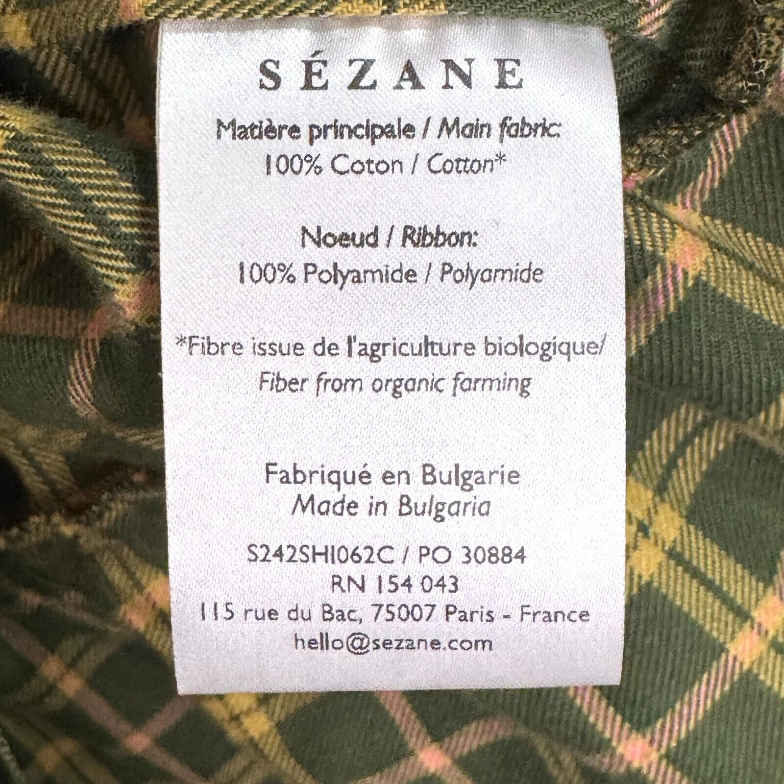 Sezane Brenda Shirt Size Small Green Wakefield Check $145