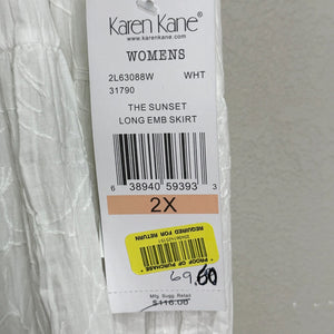 Karen Kane Maxi Skirt Size 2X White The Sunset Embroidered Lined NEW $116