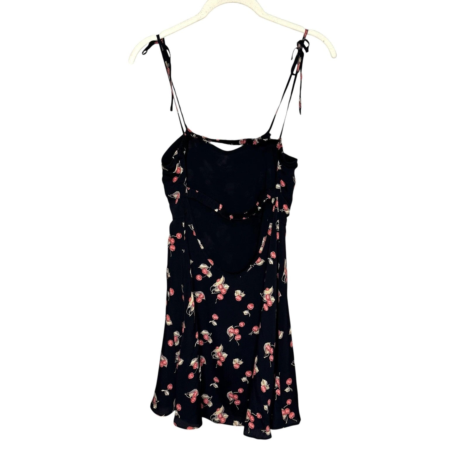 For Love & Lemons Dress Womens Small Black Cherry Print Tie Front Backless Rayon