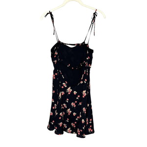 For Love & Lemons Dress Womens Small Black Cherry Print Tie Front Backless Rayon