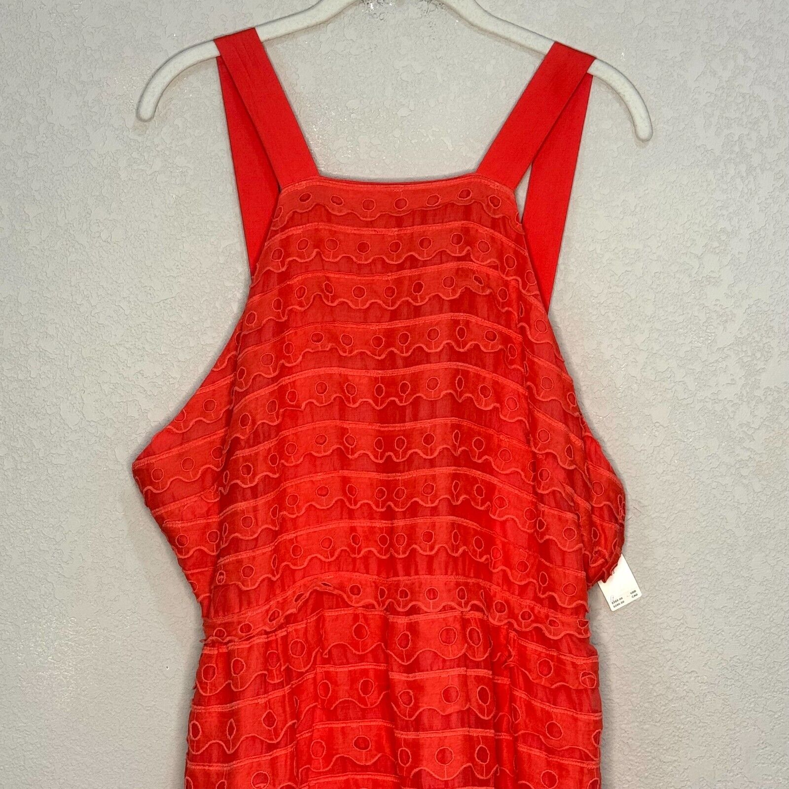 Anthropologie Maeve Coral Sleeveless Eyelet  Midi Sun Dress Size 12 NEW $260