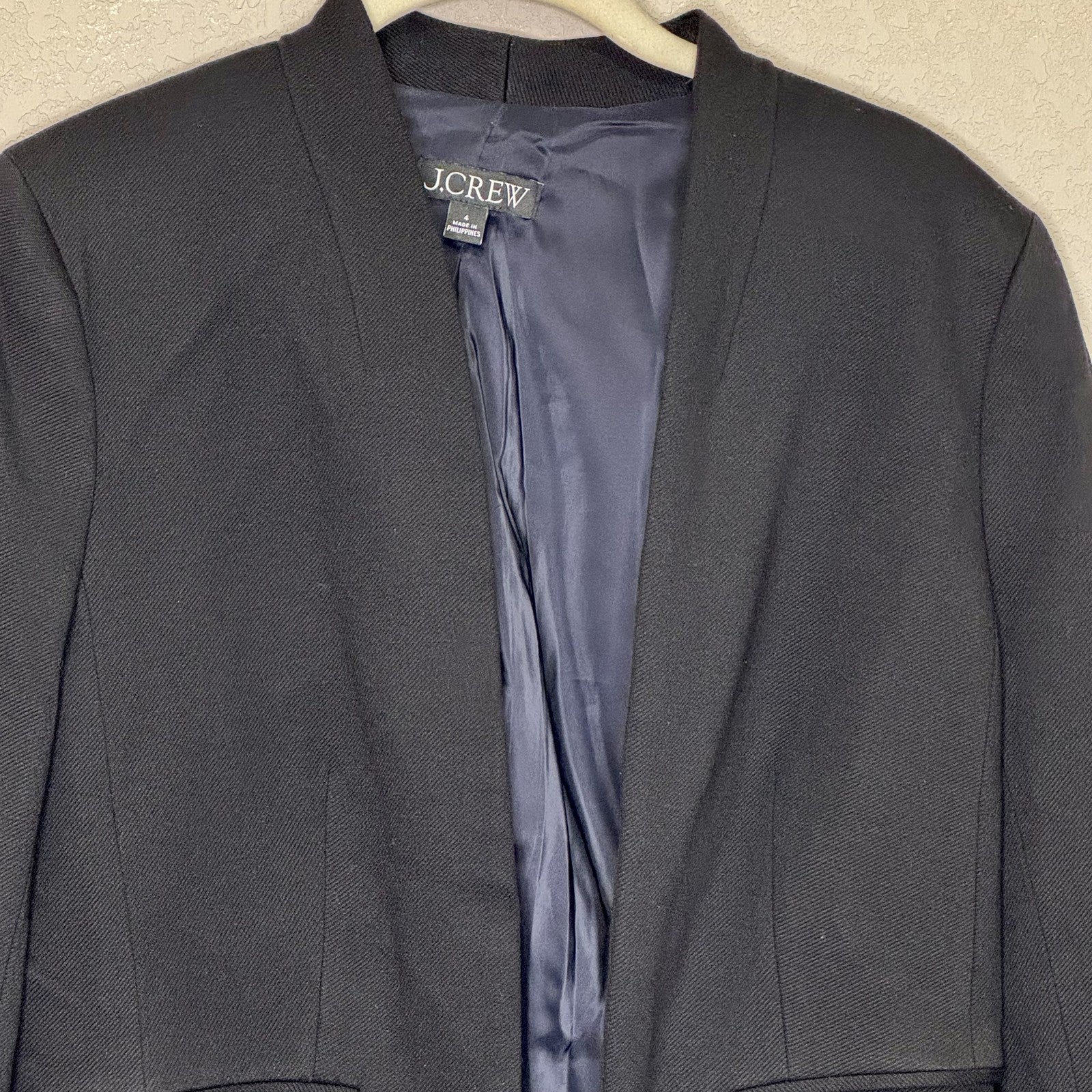 J Crew Going Out Blazer Womens 4 Black Open Front Work Office Suit Jacket