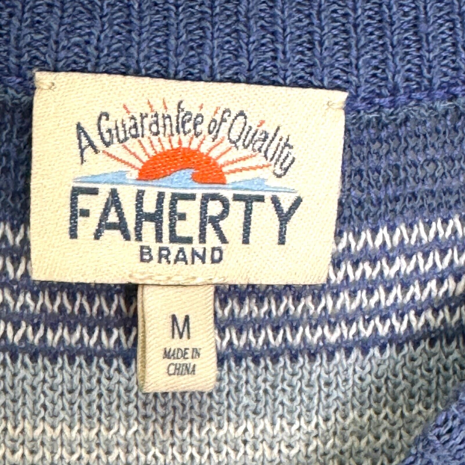 Faherty Beach Stripe Linen Sweater In Azure Stripe Mens Size Medium $198