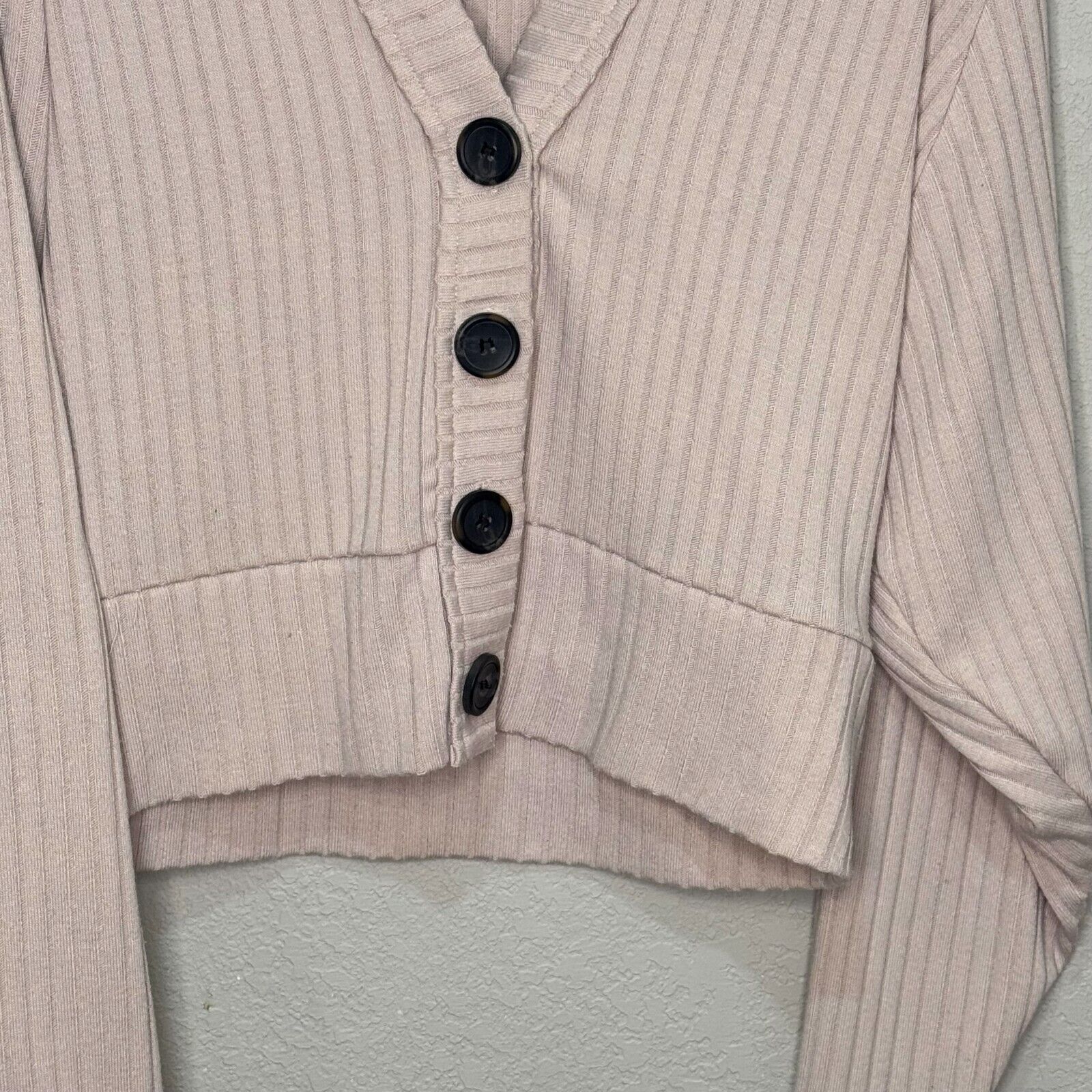 Enza Costa Rib-Knit Cardigan Sweater Size Medium Pale Pink