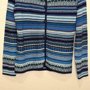 QINTI Sweater Womens Small Blue Multicolor 100% Baby Alpaca Button Cardigan Peru