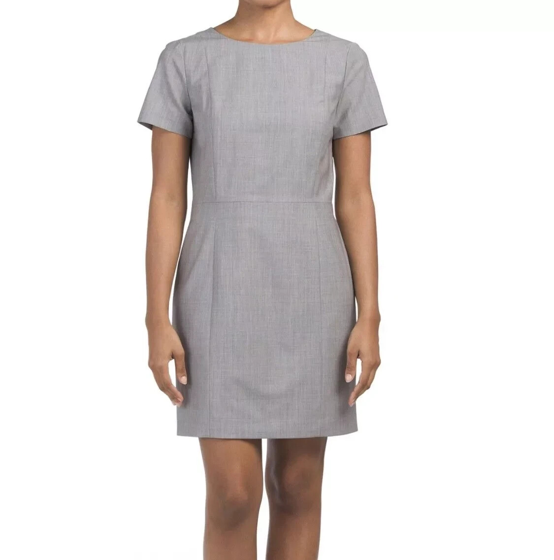 Theory Cassii Dress Size 6 Gray Melange Suiting Short Sleeve Wool Blend Career