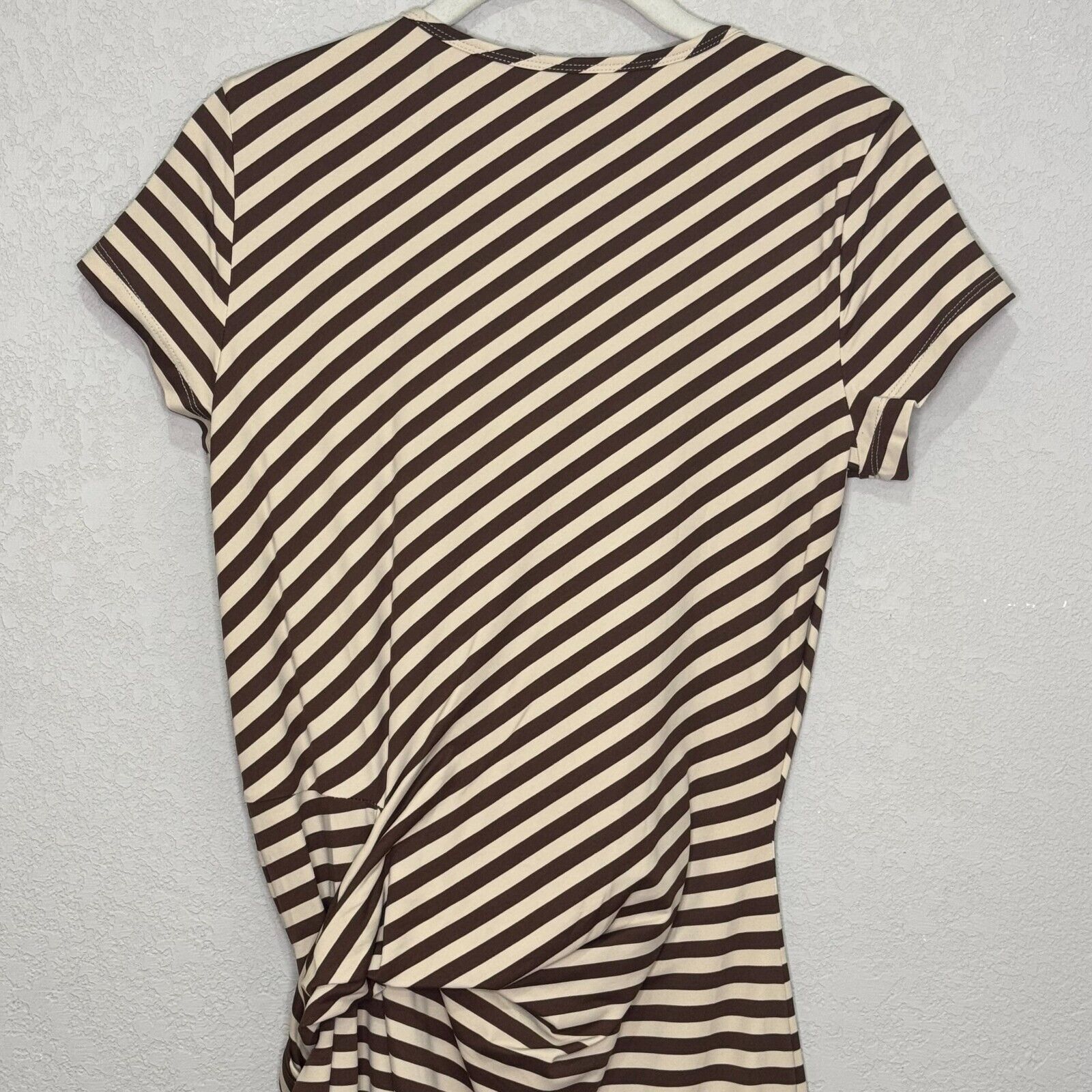 J. Mclaughlin Elora Tie Dress in Bangle Stripe Off White Coffee Brown Size Small