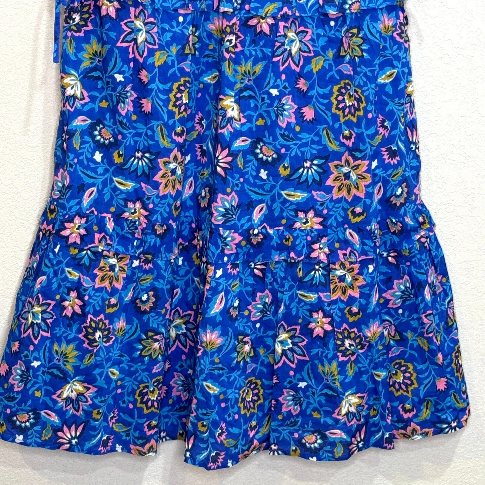 Banjanan NEW Azure Blue Floral Cotton V-Neck Ruffle Mini Chandra Dress Size XS