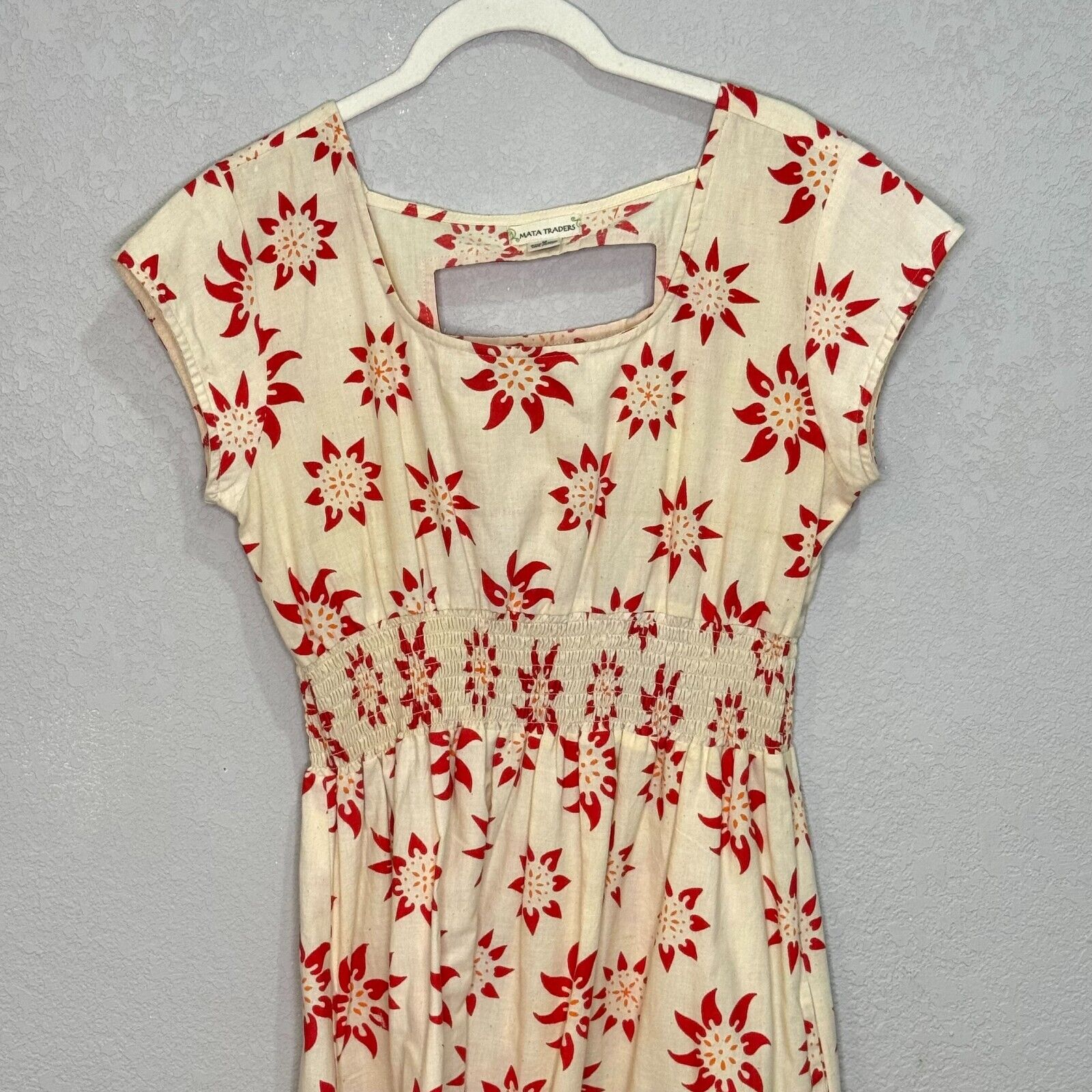 Mata Traders Cream Red Sun Pattern Dress Size Small Made in India