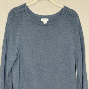Sundance Sweater Womens Small Blue Supima Cotton Merino Wool Tie Cuff Pullover