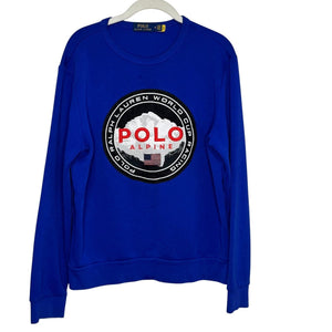 Ralph Lauren Polo Sweatshirt Size Medium Men's Royal Blue Alpine Racing Double K