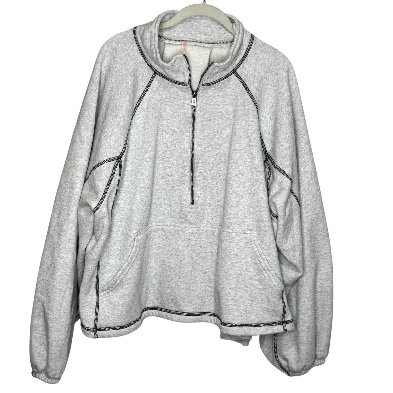 FP Movement Free People Half Court Sweatshirt Large Gray Half Zip Contrast