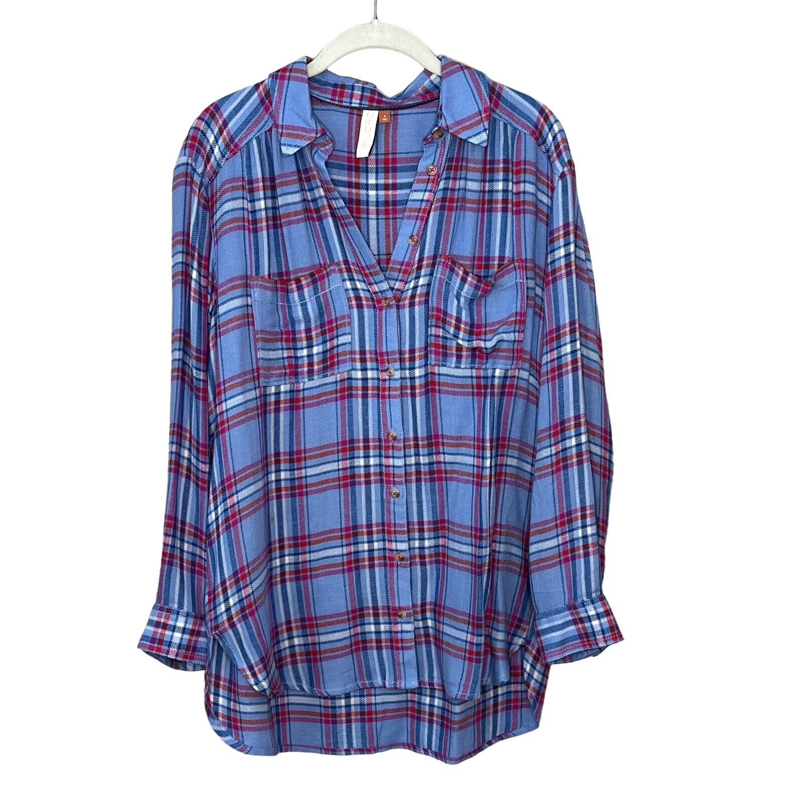 Pilcro Anthropologie Plaid Button Up Viscose / Wool Long Sleeve Size Small