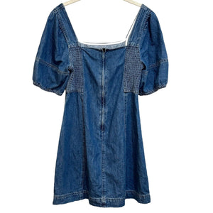 Madewell NEW Blue Square Neck Puff Sleeve Pockets Denim Maisie Mini Dress Size 6