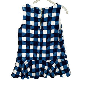 Sail To Sable Blue White Check Peplum Sleeveless Tank Top Size Small