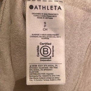 Athleta Sunrise Sweatshirt Size Small V Neck Oatmeal Ivory Workout Lounge