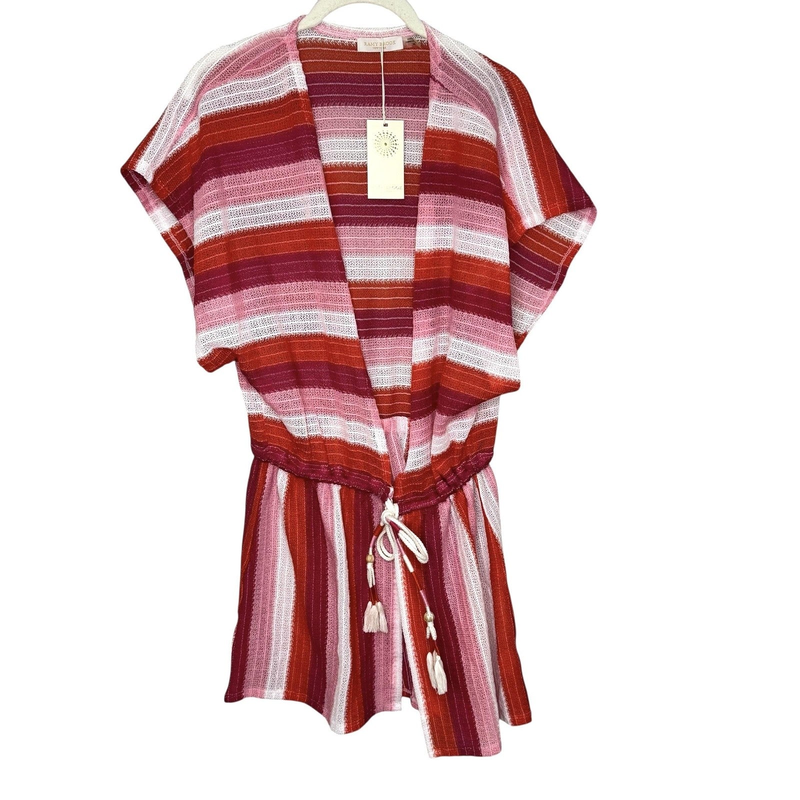 Ramy Brook Dress Womens Medium Large Cruz Striped Knit Tassel Boho Coverup