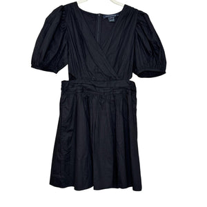 French Connection Dress Womens 6 Black Puff Sleeve Organic Cotton Pockets New