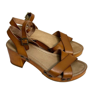 MIA Susan Platform Clog Sandal Faux Leather Crossed Straps Brown Size 8