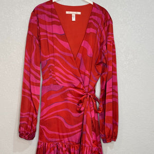 Hutch Ciara Red Pink Zebra Satin Maxi Wrap Dress Size Large $179