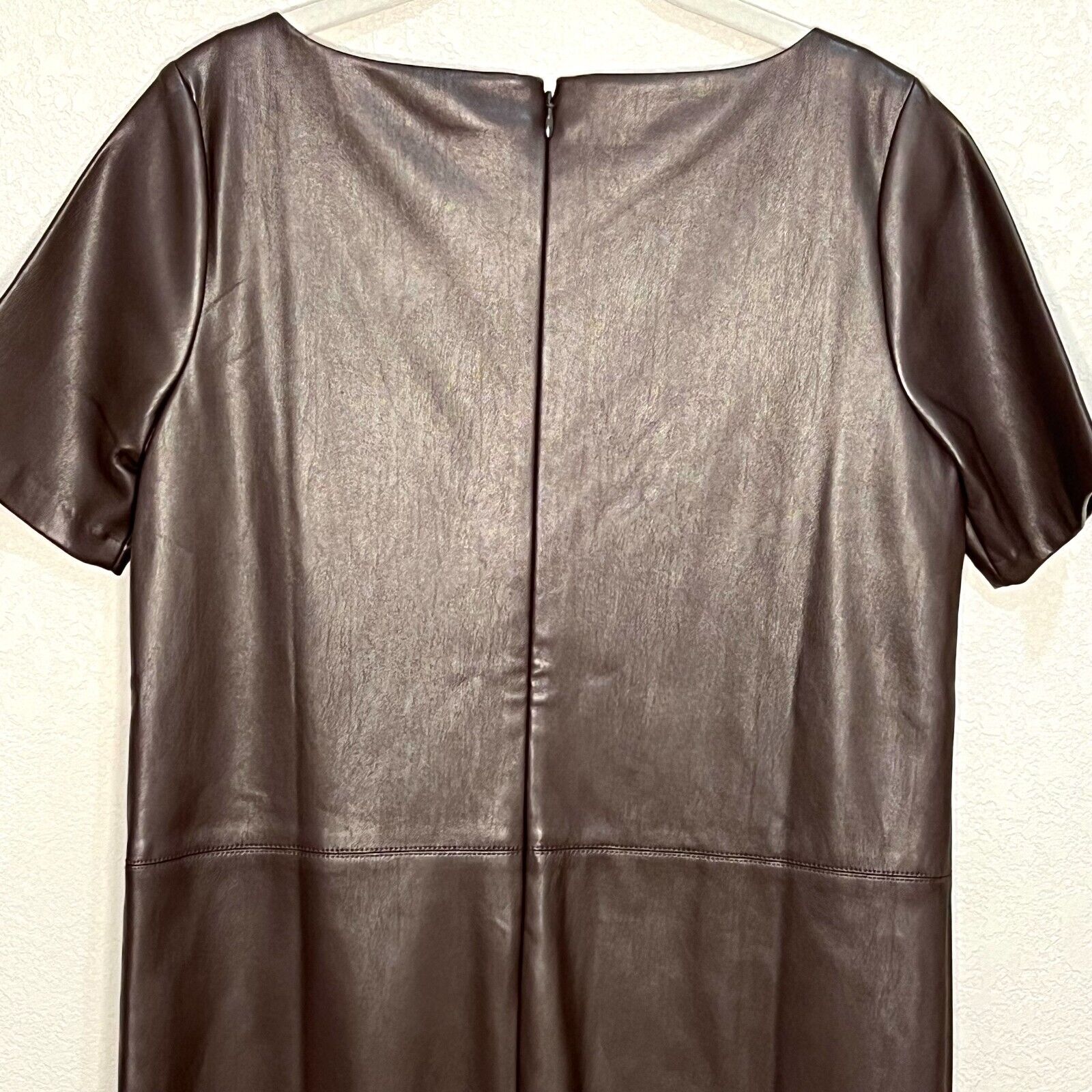 Ann Taylor Brown Seamed Faux Leather Shift Dress Size 4